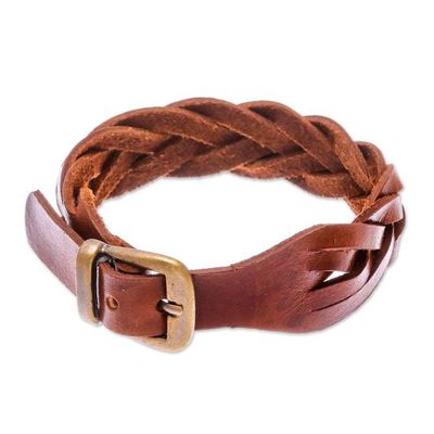 Alternate image for Leather Braided Wristband Bracelet in Chestnut from Thailand Everyday Charm in Chestnut