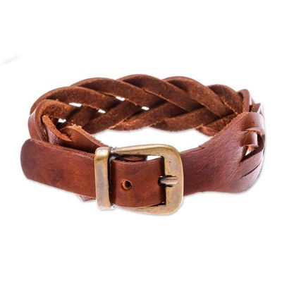 Alternate image for Leather Braided Wristband Bracelet in Chestnut from Thailand Everyday Charm in Chestnut