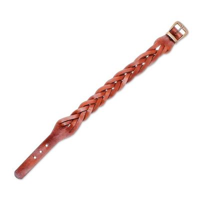 Alternate image for Leather Braided Wristband Bracelet in Chestnut from Thailand Everyday Charm in Chestnut
