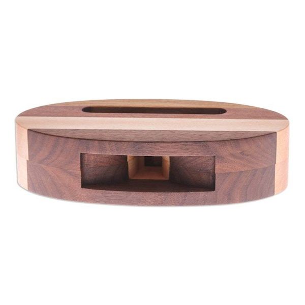 Alternate image for Hand-Carved Oval Brown Walnut and Maple Wood Phone Speaker Vivacious Sound