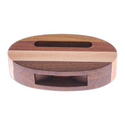 Alternate image for Hand-Carved Oval Brown Walnut and Maple Wood Phone Speaker Vivacious Sound