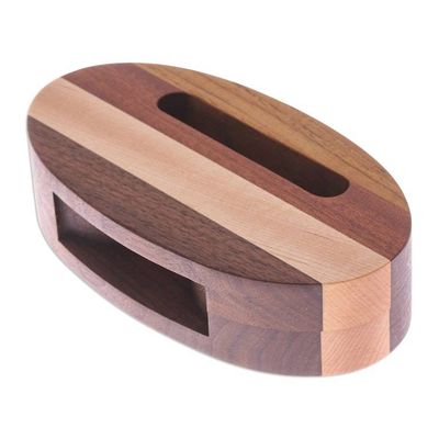 Alternate image for Hand-Carved Oval Brown Walnut and Maple Wood Phone Speaker Vivacious Sound