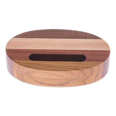 Alternate image for Hand-Carved Oval Brown Walnut and Maple Wood Phone Speaker Vivacious Sound