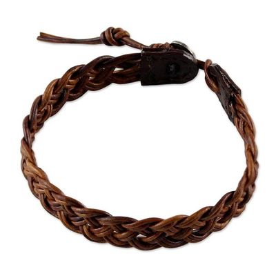 Alternate image for Brown Leather Braided Bracelet from Thailand Braided Paths in Brown