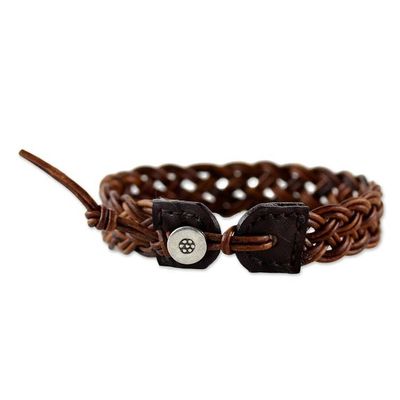 Alternate image for Brown Leather Braided Bracelet from Thailand Braided Paths in Brown