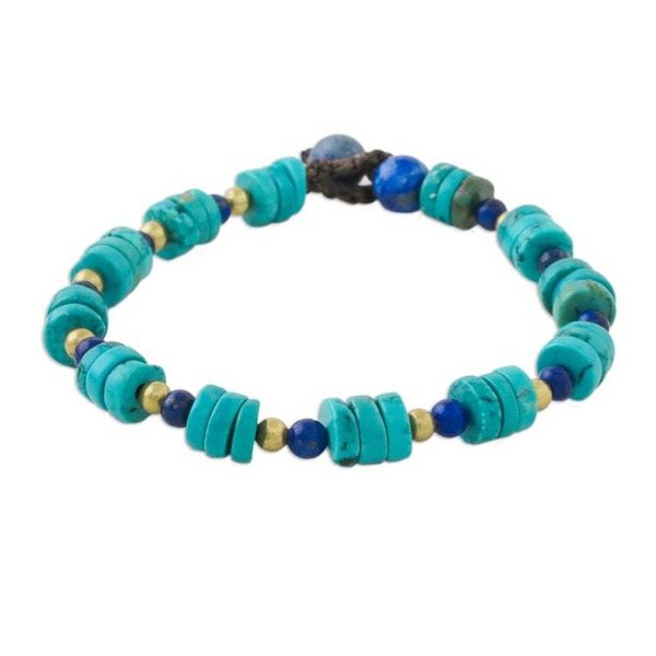 Alternate image for Handcrafted Calcite and Lapis Lazuli Beaded Bracelet Oceanic Wonder