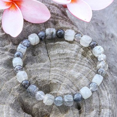 Primary image for Rutilated Quartz Stretch Bracelet with Black Inclusions Sleek Flair