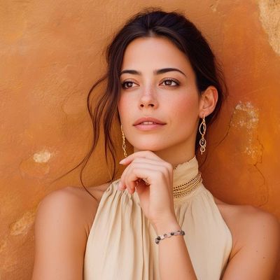 Alternate image for Rutilated Quartz Stretch Bracelet with Black Inclusions Sleek Flair