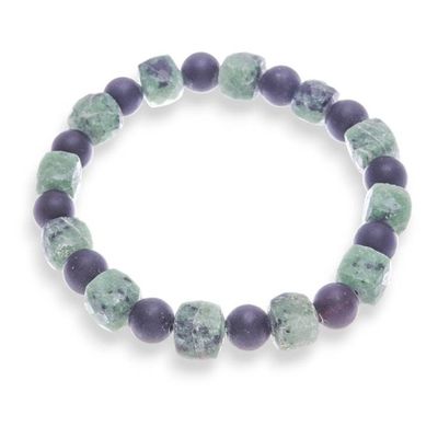 Alternate image for Handcrafted Zoisite and Black Onyx Beaded Stretch Bracelet Dual Flair