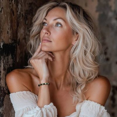 Alternate image for Handcrafted Zoisite and Black Onyx Beaded Stretch Bracelet Dual Flair