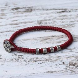 Image for Karen Silver Om Wristband Bracelet in Red from Thailand Living Om in Red