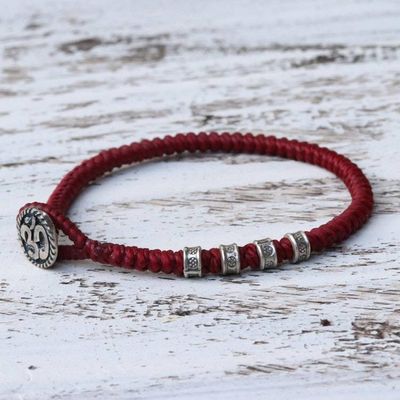 Primary image for Karen Silver Om Wristband Bracelet in Red from Thailand Living Om in Red
