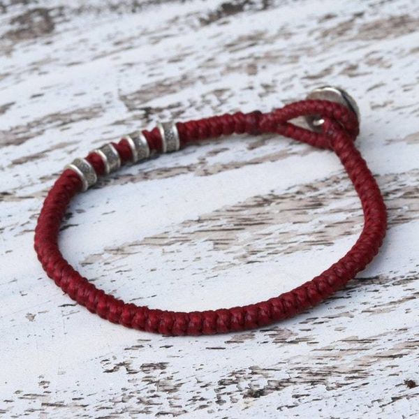 Alternate image for Karen Silver Om Wristband Bracelet in Red from Thailand Living Om in Red