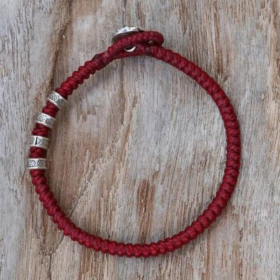 Alternate image for Karen Silver Om Wristband Bracelet in Red from Thailand Living Om in Red