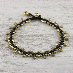 Image for Lapis Lazuli Beaded Anklet with Bells from Thailand Elegant Rain