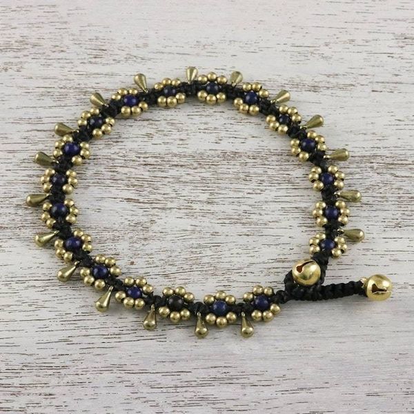 Alternate image for Lapis Lazuli Beaded Anklet with Bells from Thailand Elegant Rain