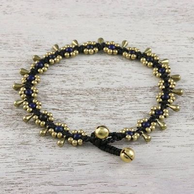 Alternate image for Lapis Lazuli Beaded Anklet with Bells from Thailand Elegant Rain