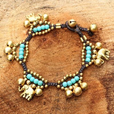 Primary image for Elephant and Bell Charm Bracelet in Blue Gems and Brass Fortunes Blue Melody