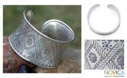 Image for Hill Tribe 950 Silver Cuff Bracelet Thai Sunflower