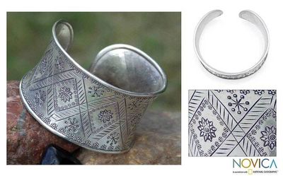 Alternate image for Hill Tribe 950 Silver Cuff Bracelet Thai Sunflower