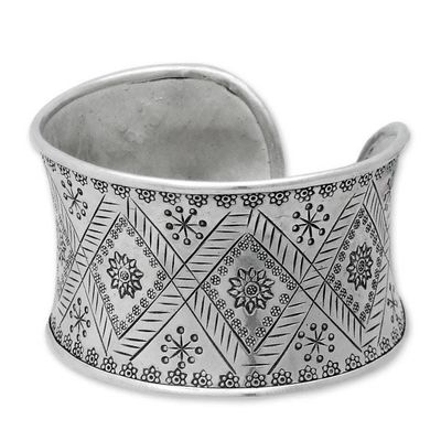 Alternate image for Hill Tribe 950 Silver Cuff Bracelet Thai Sunflower