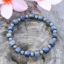 Image for Handcrafted Lapis Lazuli Hematite Beaded Stretch Bracelet Beguiling Flair