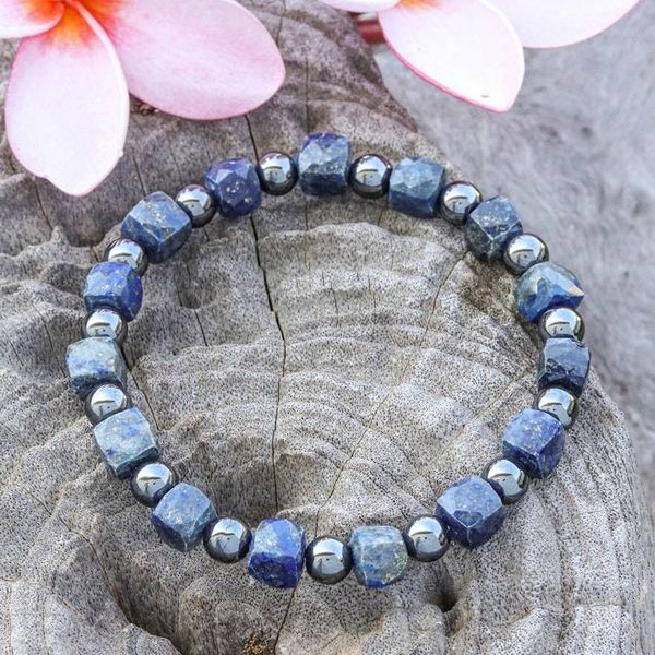 Alternate image for Handcrafted Lapis Lazuli Hematite Beaded Stretch Bracelet Beguiling Flair