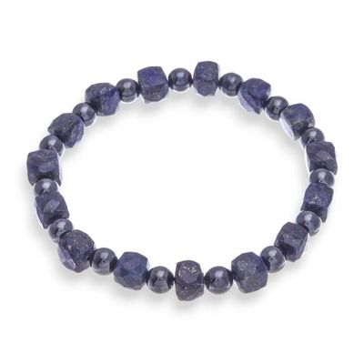 Alternate image for Handcrafted Lapis Lazuli Hematite Beaded Stretch Bracelet Beguiling Flair