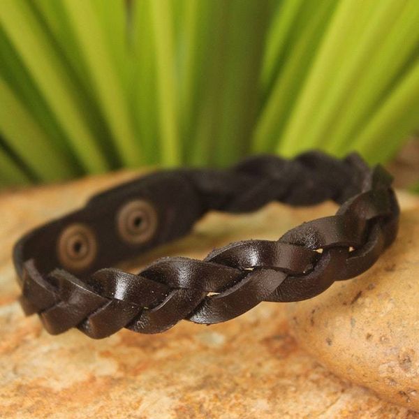 Alternate image for Mens Artisan Crafted Leather Wristband Bracelet Three Dark Rivers