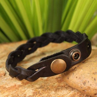 Alternate image for Mens Artisan Crafted Leather Wristband Bracelet Three Dark Rivers