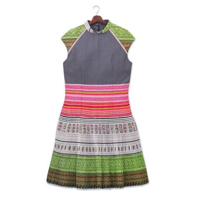 Primary image for Hmong Hill Tribe-Inspired Cotton Blend Sheath Dress in Grey Grey Heirloom
