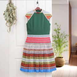 Image for Hmong Hill Tribe-Inspired Cotton Blend Sheath Dress in Green Green Heirloom