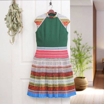 Primary image for Hmong Hill Tribe-Inspired Cotton Blend Sheath Dress in Green Green Heirloom