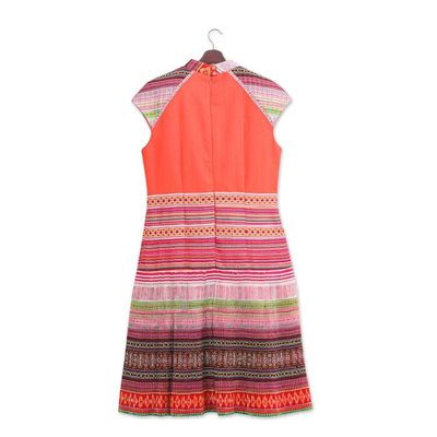 Alternate image for Hmong Hill Tribe-Inspired Cotton Blend Orange Sheath Dress Orange Heirloom