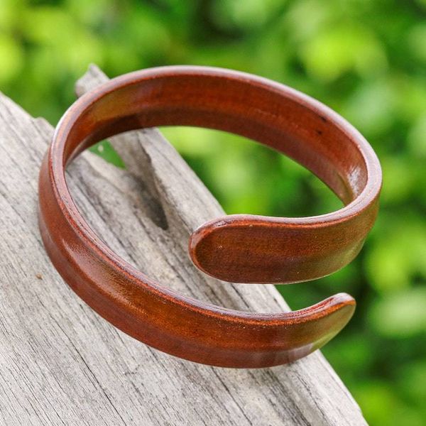 Alternate image for Brown Adjustable Unisex Leather Cuff Bracelet from Thailand Embrace Elegance