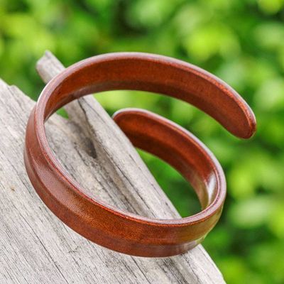 Alternate image for Brown Adjustable Unisex Leather Cuff Bracelet from Thailand Embrace Elegance