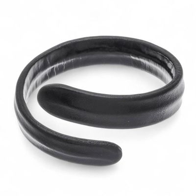Primary image for Adjustable Unisex Leather Cuff Bracelet Hand-Dyed Black Embrace Sophistication