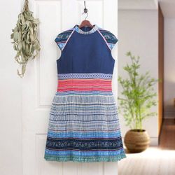 Image for Hmong Hill Tribe-Inspired Cotton Blend Sheath Dress in Blue Blue Heirloom