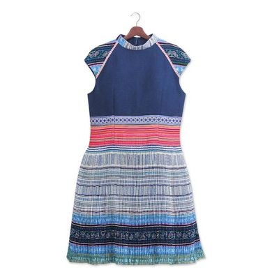 Alternate image for Hmong Hill Tribe-Inspired Cotton Blend Sheath Dress in Blue Blue Heirloom