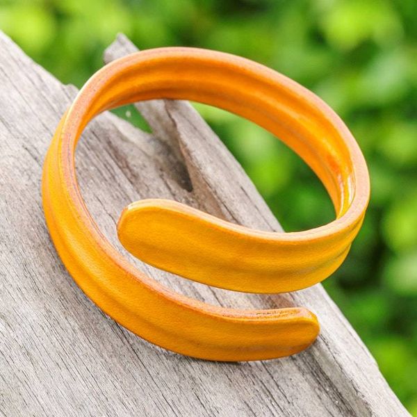 Alternate image for Adjustable Unisex Leather Cuff Bracelet in Yellow Shade Embrace Brilliance