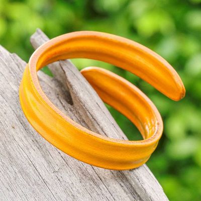 Alternate image for Adjustable Unisex Leather Cuff Bracelet in Yellow Shade Embrace Brilliance
