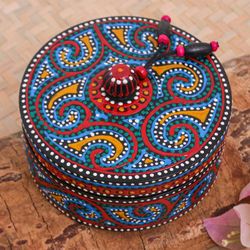 Image for Hand-Painted Mango Wood Decorative Box in Blue Blue Specks