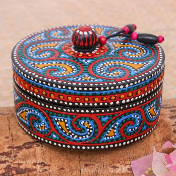 Alternate image for Hand-Painted Mango Wood Decorative Box in Blue Blue Specks