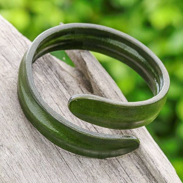 Alternate image for Handcrafted Green Adjustable Unisex Leather Cuff Bracelet Embrace Glamour