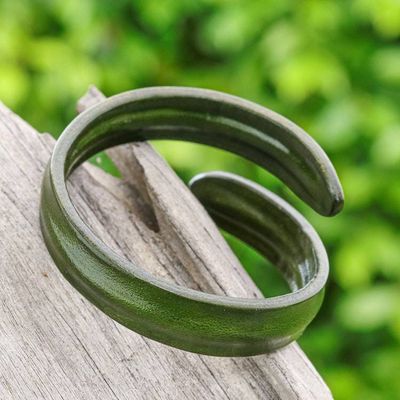 Alternate image for Handcrafted Green Adjustable Unisex Leather Cuff Bracelet Embrace Glamour