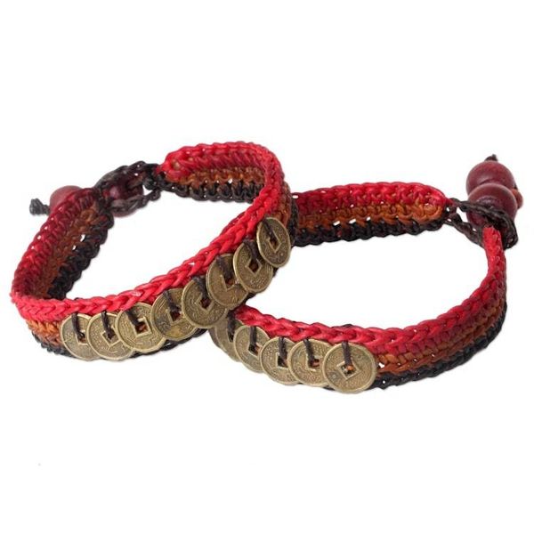 Alternate image for Good Fortune Brass Wristband Bracelets Pair Cinnamon Coins