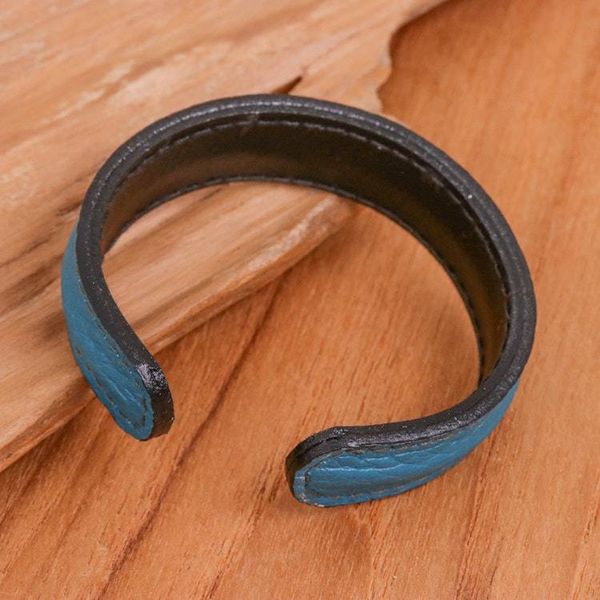 Alternate image for Mens Handcrafted Teal Leather Cuff Bracelet from Thailand Rugged Simplicity