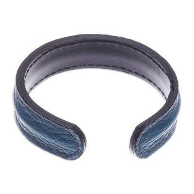 Alternate image for Mens Handcrafted Teal Leather Cuff Bracelet from Thailand Rugged Simplicity