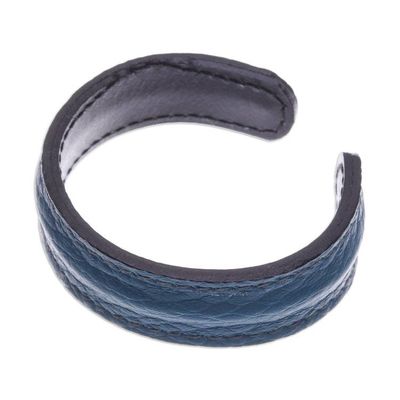 Alternate image for Mens Handcrafted Teal Leather Cuff Bracelet from Thailand Rugged Simplicity