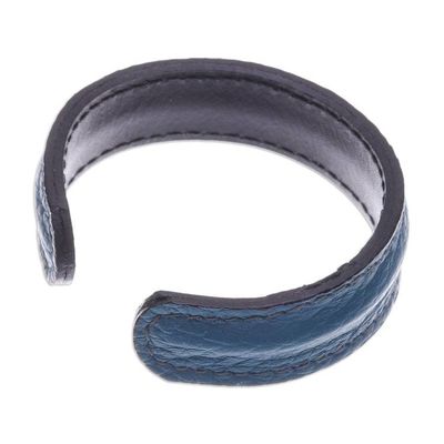 Alternate image for Mens Handcrafted Teal Leather Cuff Bracelet from Thailand Rugged Simplicity